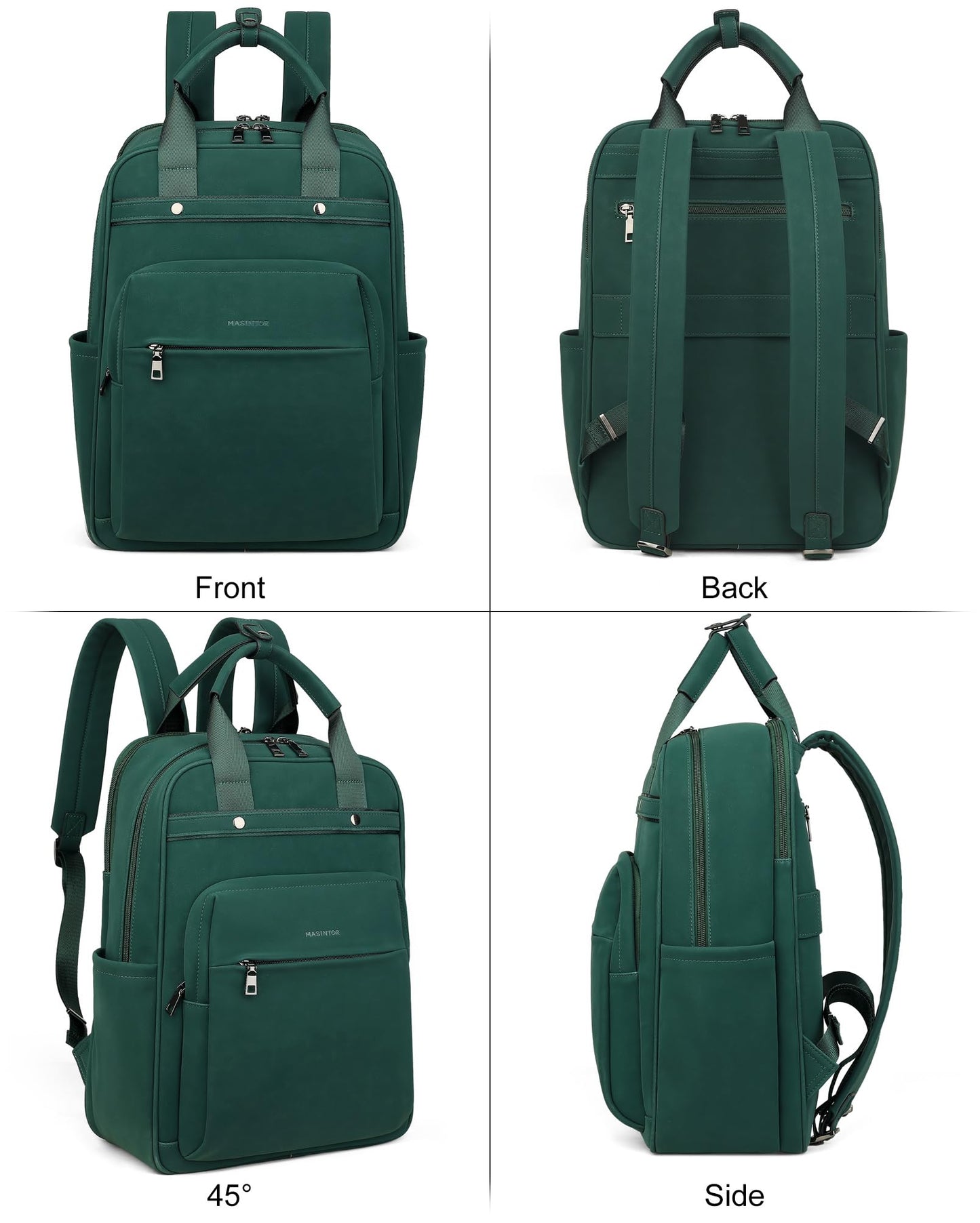 MASINTOR Leather Laptop Backpack for Women, Stylish Computer Backpack College Business Work Shoulder Bags Work and Travel Retro Green