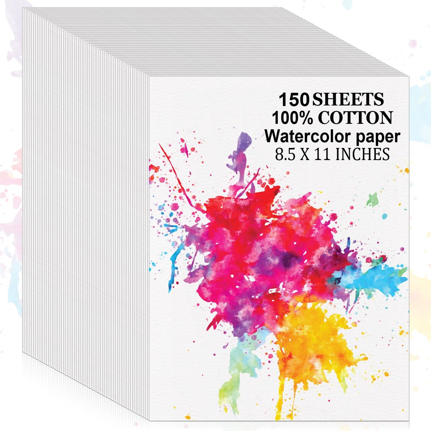 150 Sheets 100% Cotton Watercolor Paper Bulk Art Supplies, 8.5" x 11" 140lb/300 GSM Cold Press Water Color Paper White Painting Drawing Paper for Adult Watercolor Drawing