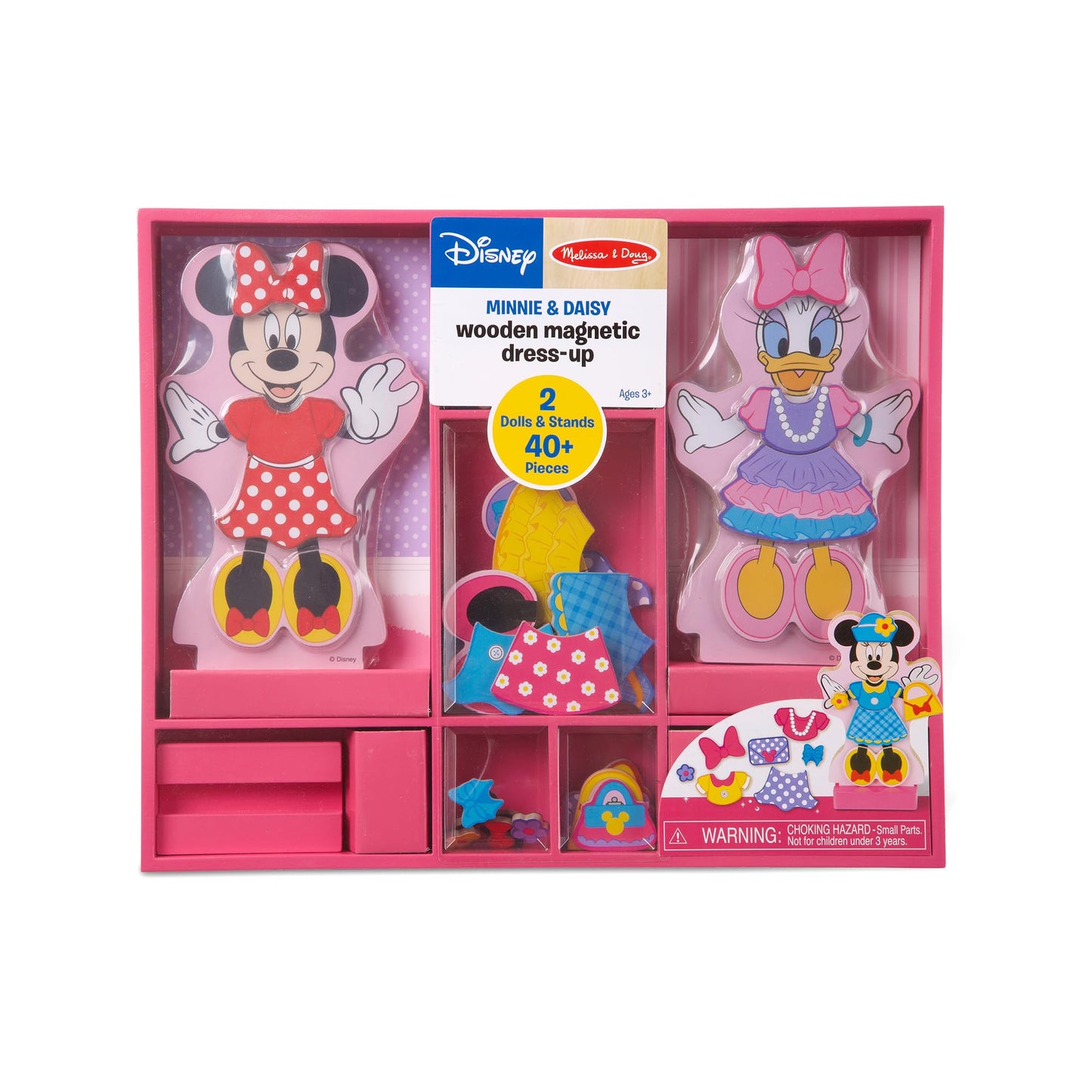 Melissa & Doug Disney Minnie Mouse and Daisy Duck Magnetic Dress-Up Wooden Doll Pretend Play Set (40+ pcs) Minnie Mouse Toys, Disney Dress Up Dolls for Preschoolers and Kids Ages 3+
