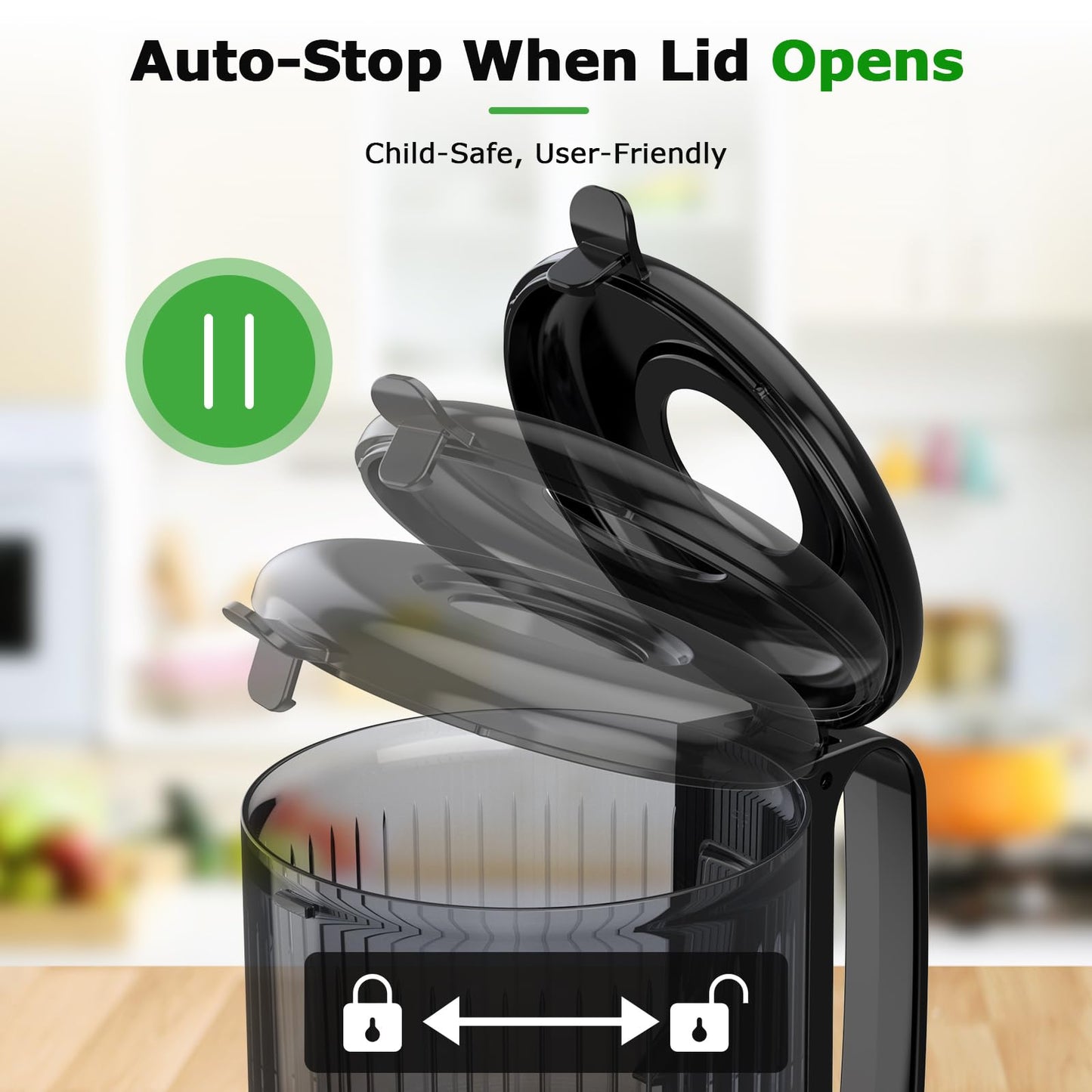 OMMO Cold Press Juicer Machines: 5.1" Wide Feed Chute Slow Masticating Juicer for Whole Fruits & Vegetables, Easy to Clean, High Juice Yield, BPA Free, Grey