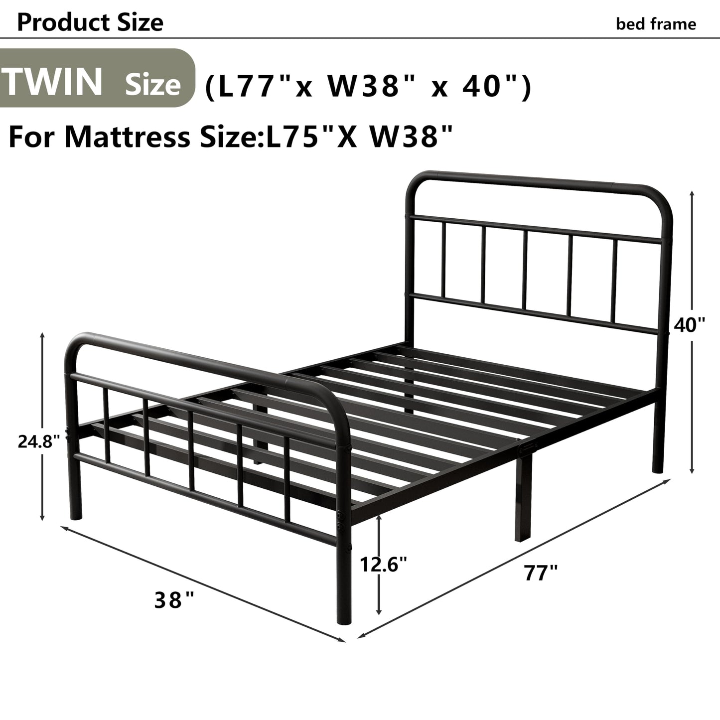 Easllre 14Inch Metal Bed Frame,Twin Size Bed Frame with Storage Space,Heavy Duty Sturdy Mattress Foundation,Easy Assembly,No Box Spring Needed,Twin