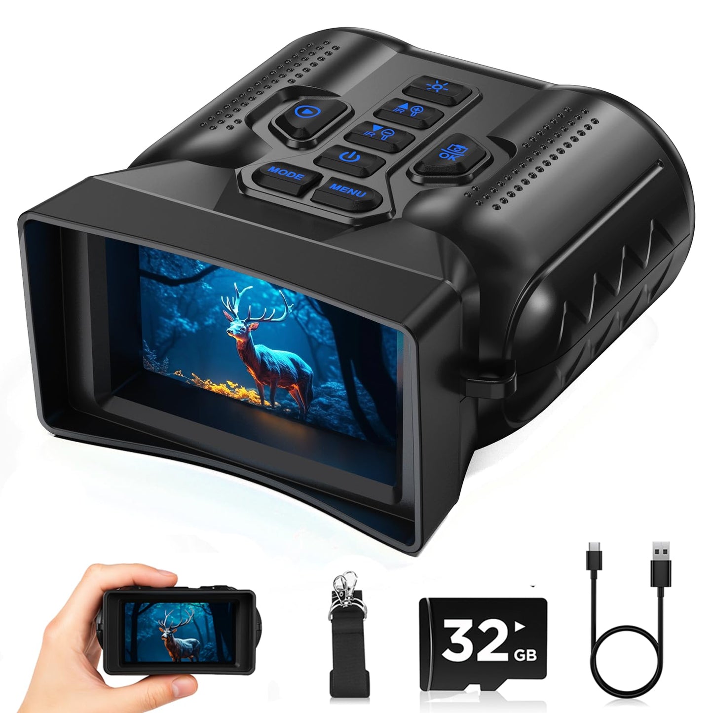 Night Vision Goggles,4K Night Vision Binoculars for Adults with 5000mAh Rechargeable Battery,1000FT Infrared Range,16X Zoom,32GB TF Card,Photo&Video Recording,Compact Design,Ideal Gifts for Men