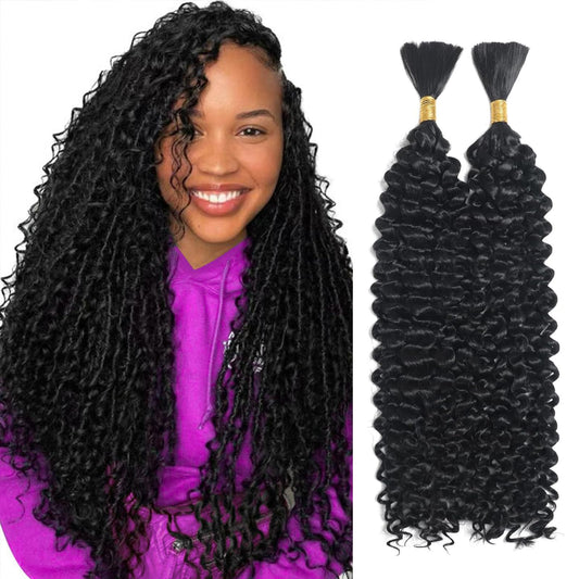100 Percent Human Braiding Hair for Boho Braids 24 Inch Curly Human Hair for Boho Braids 2 Bundles 100g Boho Hair for Braiding Deep Wave Bulk Human Hair for Boho Knotless Braids (1B,24inch)