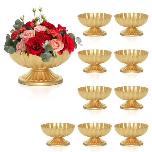AZXTOPSEZ Gold Flower Vases for Centerpieces: Vintage Compote Bowl Vase for Wedding Gold Centerpieces for Table 4 Inch Small Pedestal Vase for Party Metal Urn Vases for Anniversary Home Set of 10
