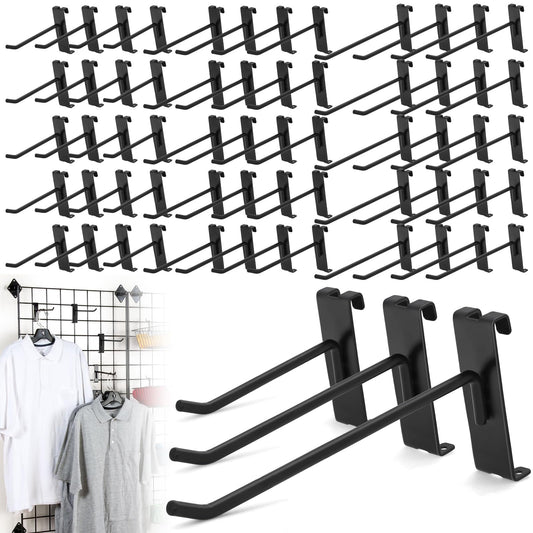 60 Pcs Gridwall Hooks, 4/6/8 Inch Grid Wall Hook Display for Gridwall Panel, 20 Lbs Load Heavy Duty Hooks for Grid Wall Accessory, Metal Hook for Retail Store, Home Stroage, Garage, Trade Show (Black)