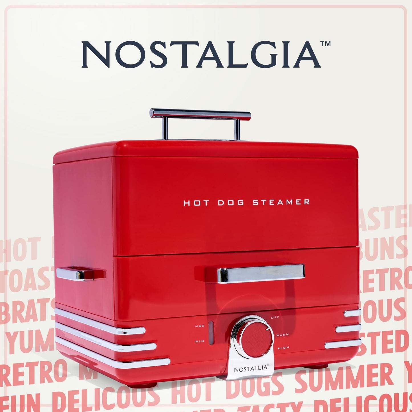 Nostalgia Extra Large Diner-Style Steamer Cooks 20 Hot Dogs & 6 Buns- Hot Dog Steamer for Breakfast Sausages, Brats, Vegetables & Fish- Bun Warmer Steamer Perfect for Game Days or Parties- Red
