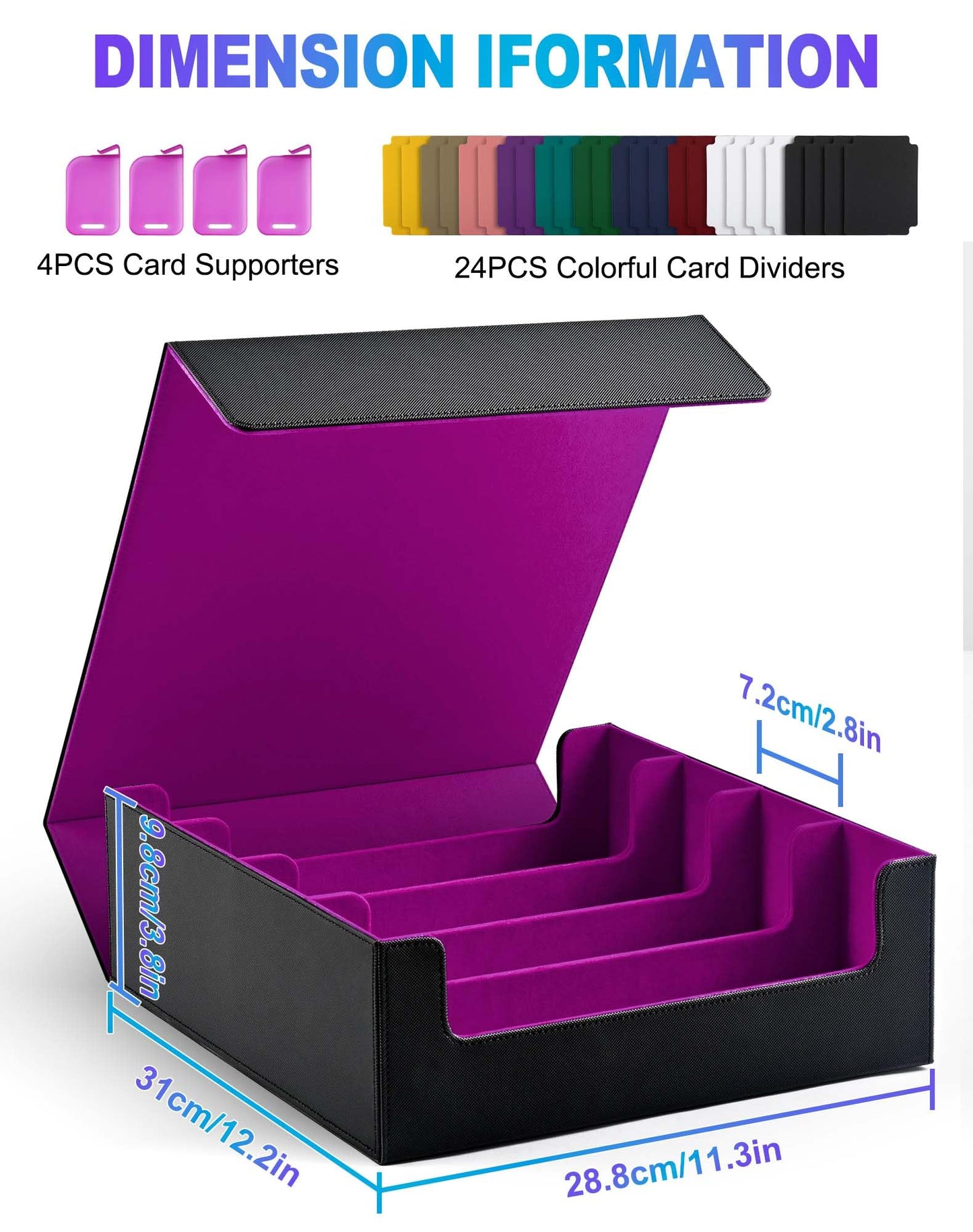 UAONO Card Storage Box for Trading Cards, 2400+ MTG Commander Deck Box With 24pcs Colorful Divider, Card Case Fits for Magic TCG PTCG Game Cards (Black&Purple)