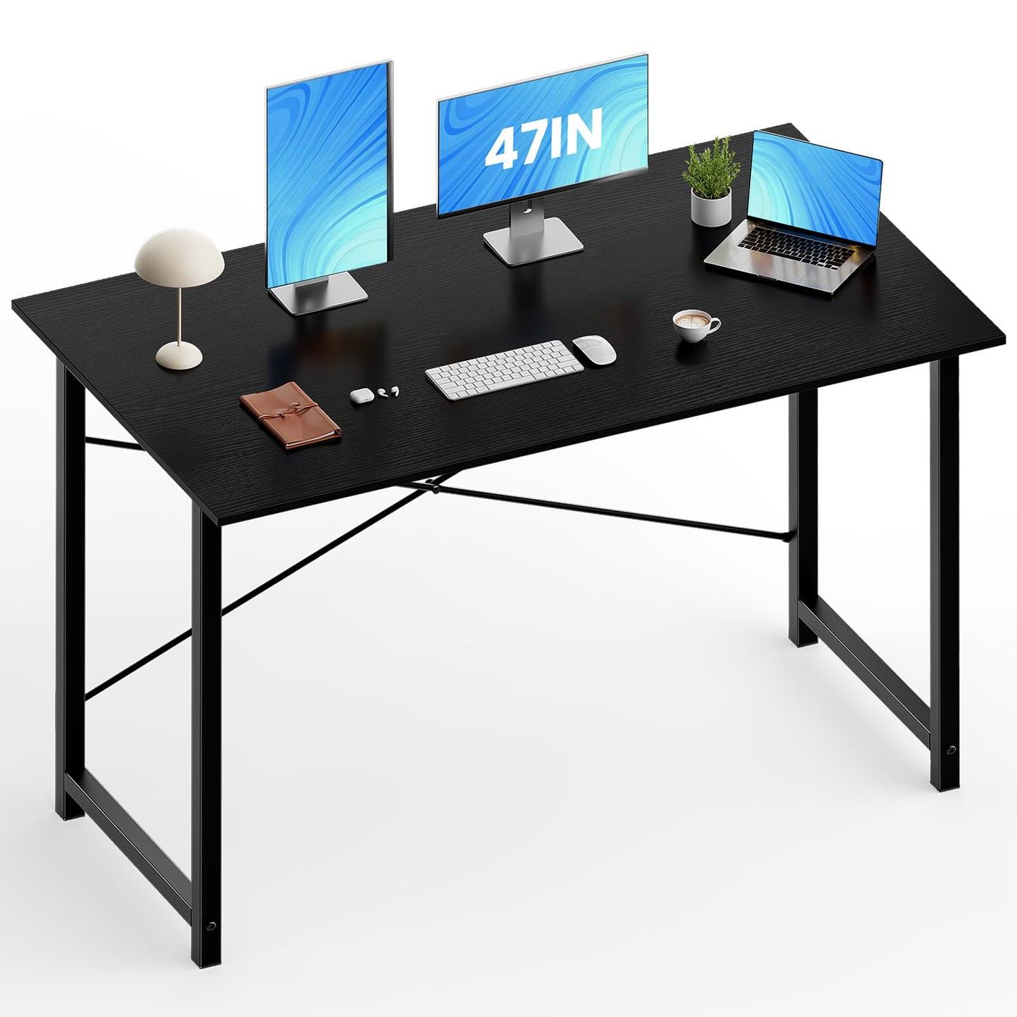 OLIXIS 47 Inch Home Office Desk, Small Computer Work Table with X-Shaped Reinforcement, Modern Simple Writing and Study Desk for Home Office, Bedroom, or Dorm Room, Black