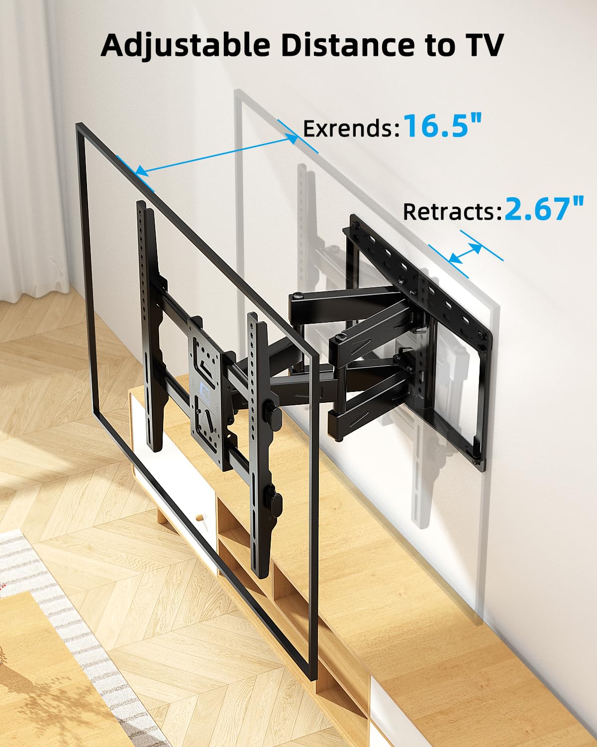 HOME VISION Full Motion TV Wall Mount with Soundbar Bracket for 32-70 Inch TVs, Articulating Dual Arms, Swivel and Tilt, Fits 8" 12" 16" Stud, Max VESA 400x400mm, up to 132lbs
