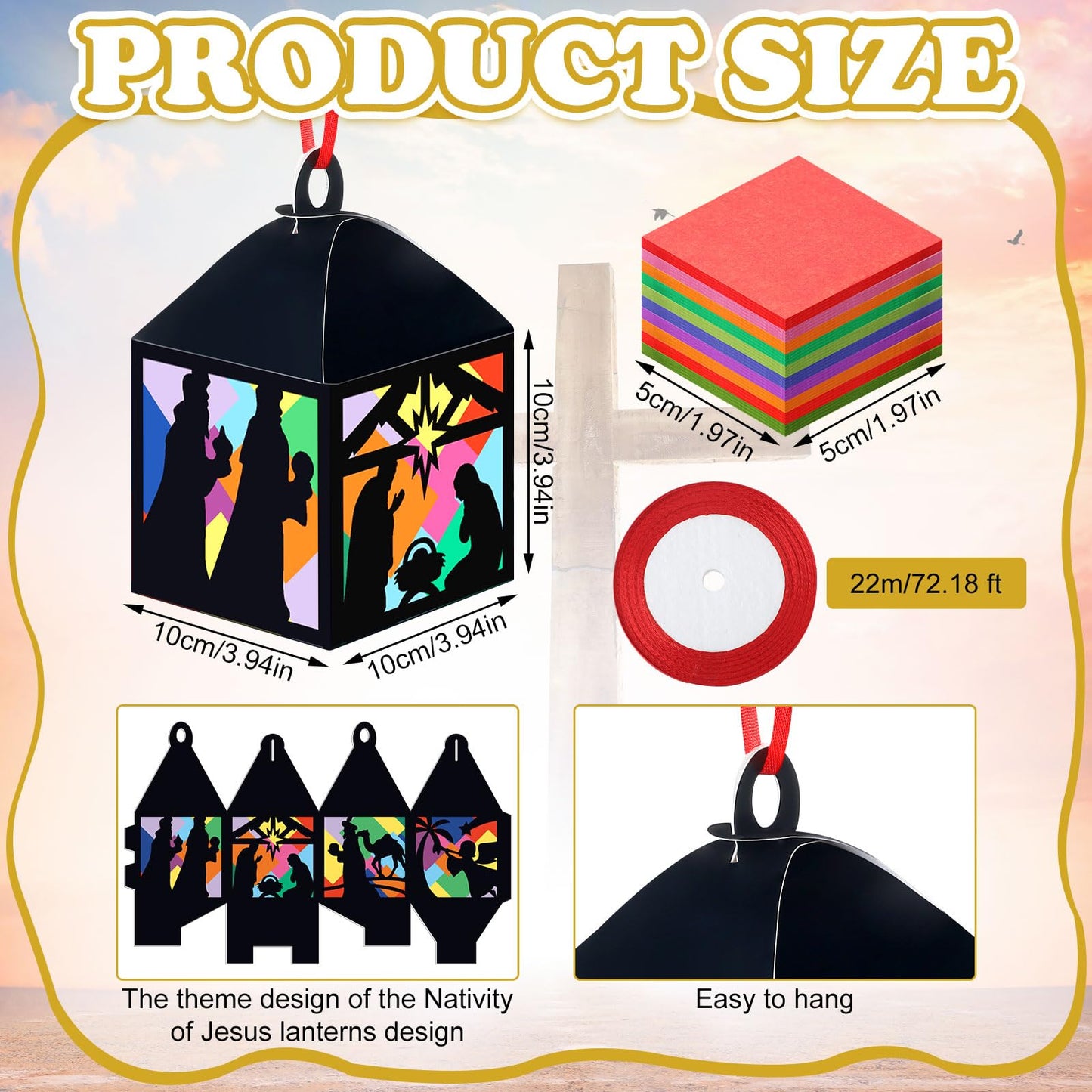 Gersoniel 24 Set Christmas Nativity Suncatchers Tissue Paper Craft Kits Religious Lantern Craft Bulk Dly Nativity Silhouette Hanging Ornament for Christmas Home Activity Sunday School Crafts