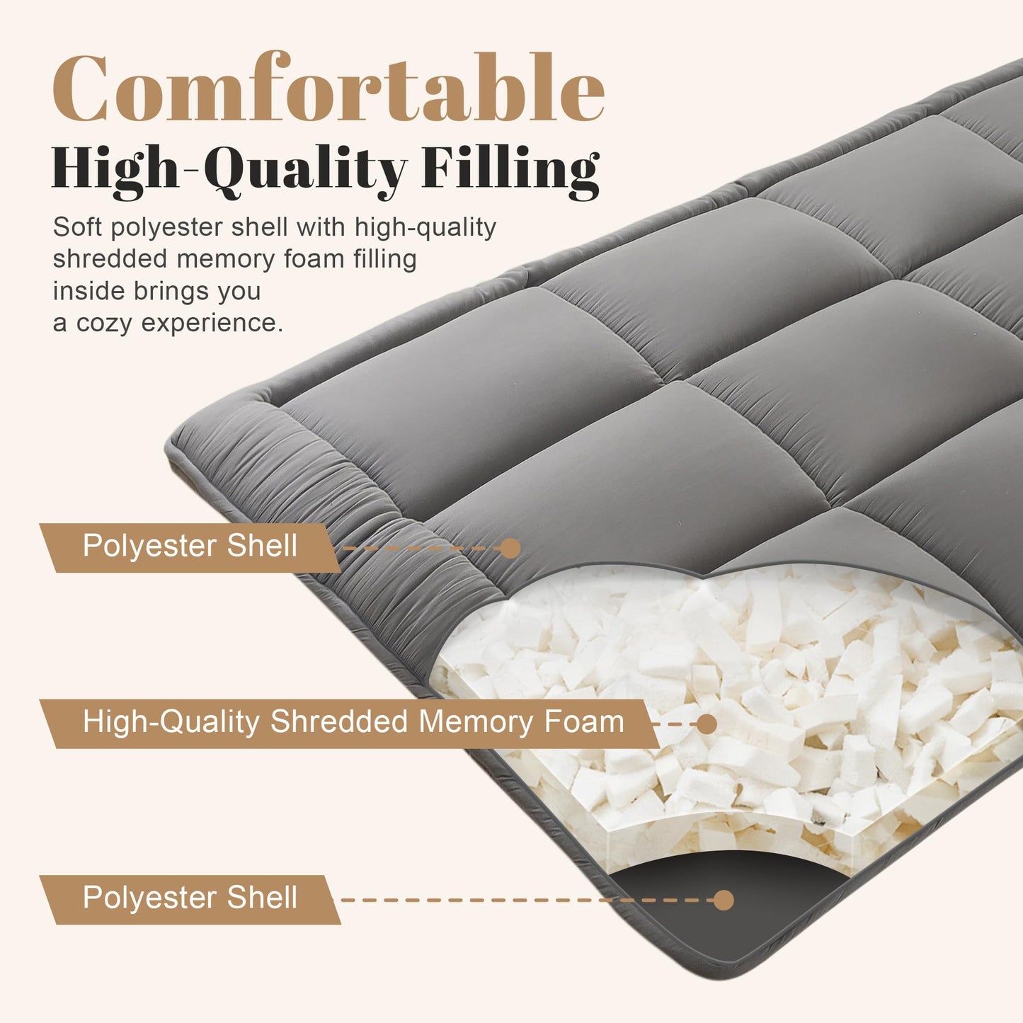 WhatsBedding Japanese Floor Mattress Futon Mattress 3" Grey Tatami Mat Shredded Memory Foam Filled Sleeping Pad, Foldable & Portable Roll Up Lounger Camping Bed,39"x 80" Twin Size
