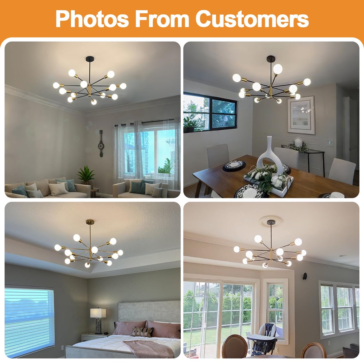 33" Modern Chandelier Ceiling Light Fixture, 12-Light Sputnik Chandeliers Brushed Gold and Black Mid Century Chandelier Over Table, Height Adjustable Chandeliers for Dining Room Living Room Kitchen