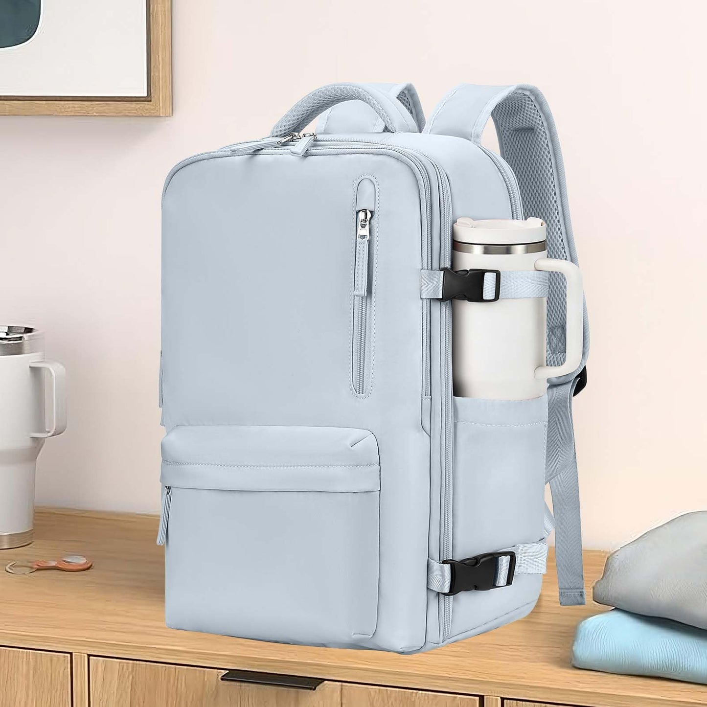 WONHOX Large Travel Backpack Women, Carry On Backpack,Hiking Backpack Waterproof Outdoor Sports Rucksack Casual Daypack Fit 14 Inch Laptop with USB Charging Port Shoes Compartment, Blue