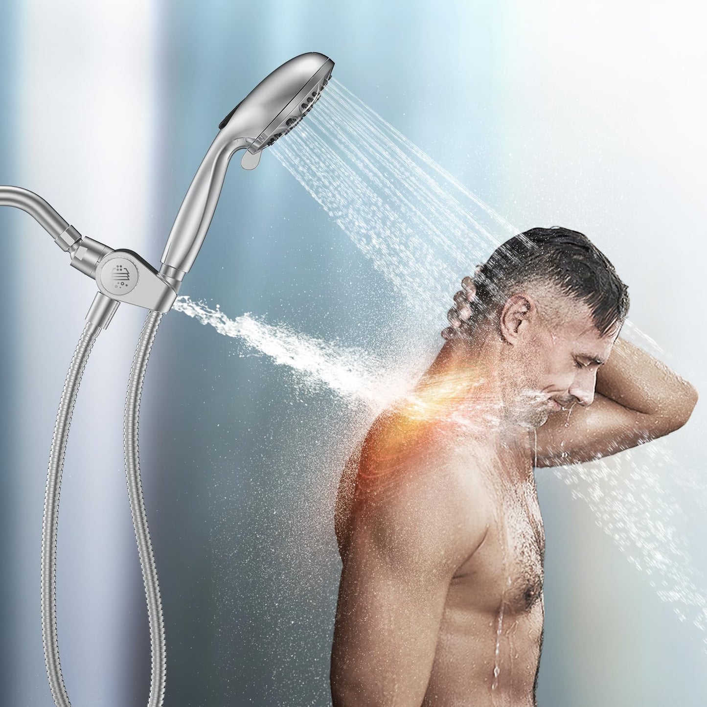 MakeFit Filtered Shower Head with Handheld Combo - Dual 2-in-1 Spa System with Massage Shower and 10 Modes Hand Held Shower High Pressure with Built in Power Wash Mode (Chrome)
