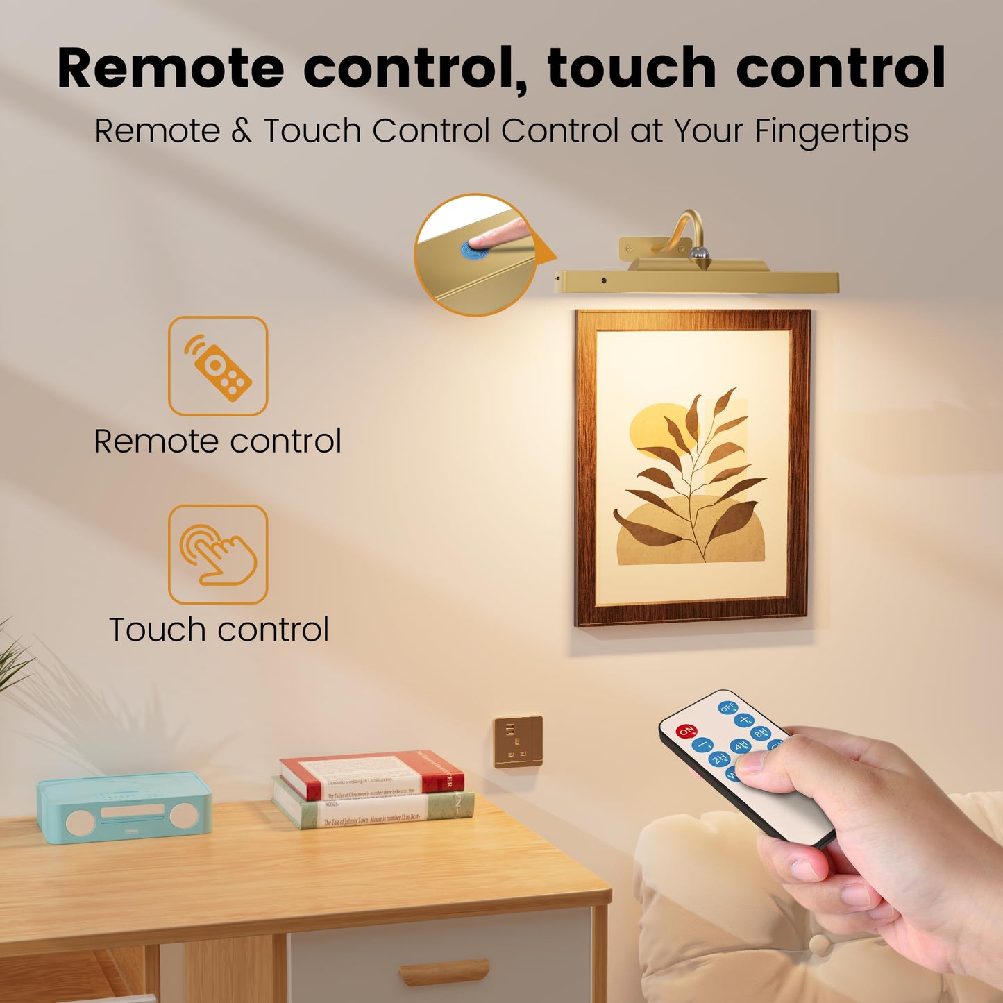 Craftersmark Gallery Lights for Wall 3 Pack, 12" Rechargeable Picture Lights, Cordless Remote Dimmable LED for Portrait Hallway Decor (Antique Gold)