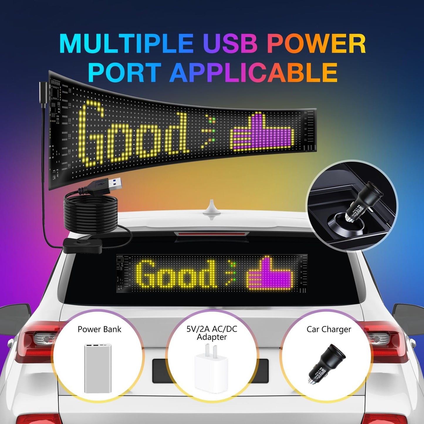 Programmable Scrolling Led Sign 15"x4" - 5V USB Operated Flexible Digital RGB Matrix Display Panel with Bluetooth App Control, Custom Text, Message Light Up Board for Car, Shop, Signage, Advertising