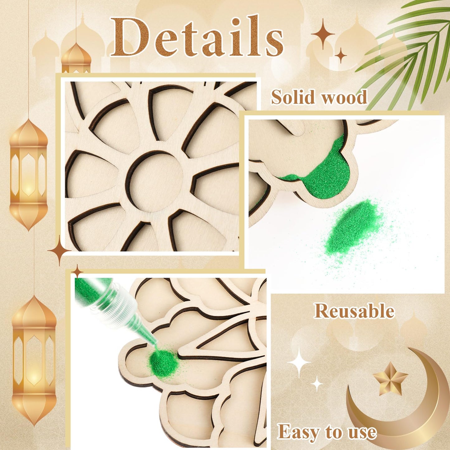 Gilprop 15 Pcs Diwali Mandala Sand Art Kit 6 Reusable Mandala Base 8 Vibrant Rangoli Powder Colors with 1 Brush Diwali Sand Painting for Adults Boys and Girls(Large&Medium)