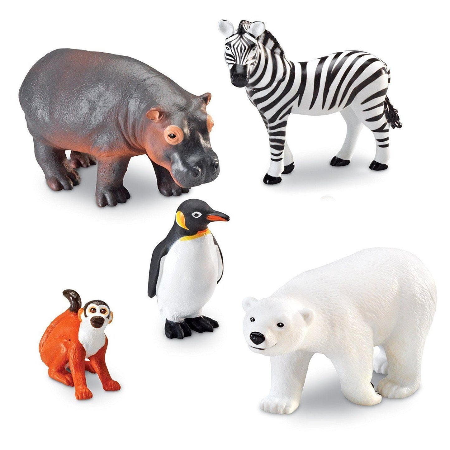 Learning Resources Jumbo Zoo Animals I Monkey, Penguin, Zebra, Polar Bear, and Hippo, 5 Animals, Ages 2+