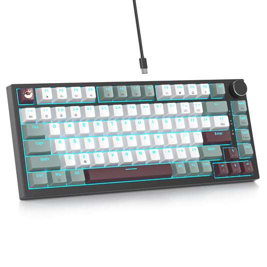 75% Wired Keyboard with Knob, 75 Percent Gaming Keyboard Hot Swappable Gasket Mount,Red Switch,RGB Backlit 82 Keys TKL Mechanical Keyboard,NKRO Compact Keyboard for PC Laptop Windows Gamer(Mist)