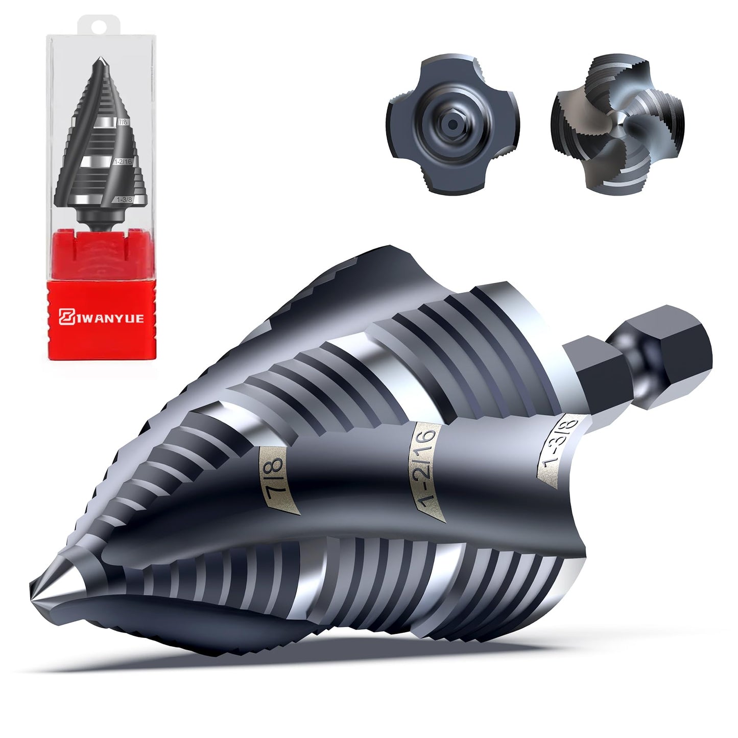 M35 Cobalt Step Drill Set, Four Spiral Flute Cobalt Step Drill Bit,1/4" - 1-3/8"(19 Step Size), for Stainless Steel, Wood, Aluminum, Plastic, Great for DIYers