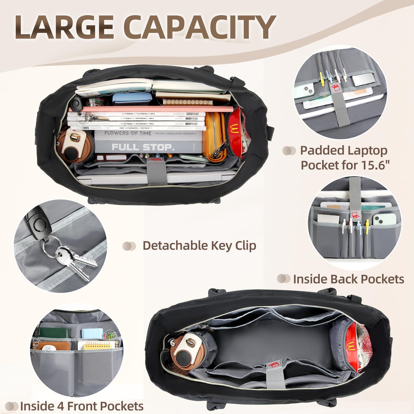 RAINSMORE Laptop Bag for Women 15.6 inch Work Teacher Tote Bag Nurse Bag Professional Laptop Tote Computer Messenger Shoulder Bag Large Handbag Business Office Work Bag Briefcase Black