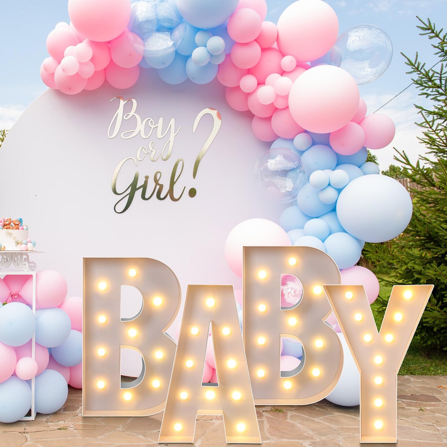 Retisee 3.3 Feet Marquee Letter Lights Baby Light Up Sign With String for Shower Birthday Party Supplies - Mosaic Balloons Frame Decoration Set
