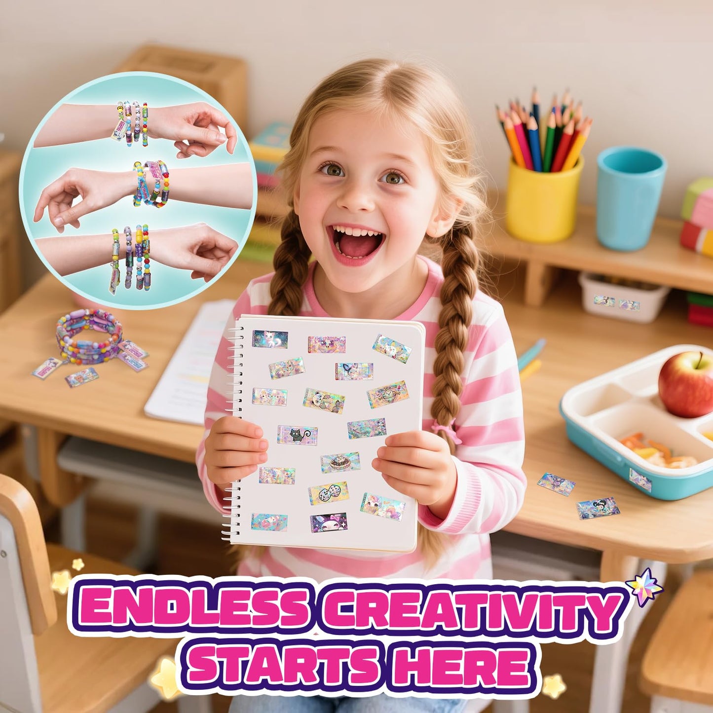 Bracelet Making Kit Girls with 960 Stickers, Scarmat Charm DIY Friendship Bracelet Kit for Kids Ages 5 6 7 8 9 10 11 12 Year Old, Creative Friends Bracelet Arts Crafts Gift 400 Beads Jewelry Making Supplies for Birthday/Easter/Party