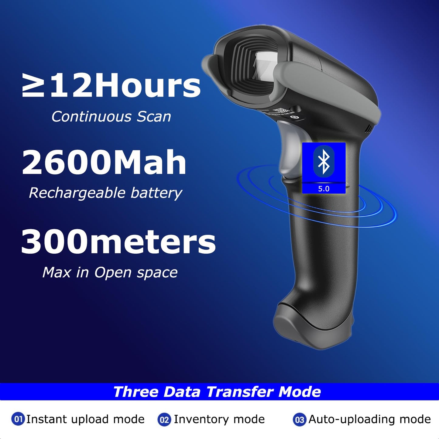 TEEMI Bluetooth Barcode Scanner with USB Charging Cradle Data Receiver, 1D 2D QR Wireless Bar Code Reader for iOS Android Windows Mac OS, BT 5.0 Longer Range, Automatic Handsfree Screen Scanning