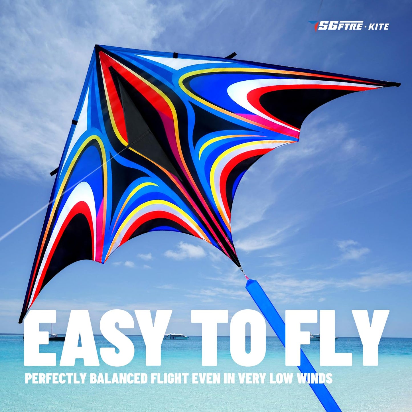 SGftre Blue Large Delta Kite for Adults，Extremely Easy to Fly for Beginners，Kites for Beach Trip Park Family Outdoor Activities (2.8m Large Power Triancle-Blue)