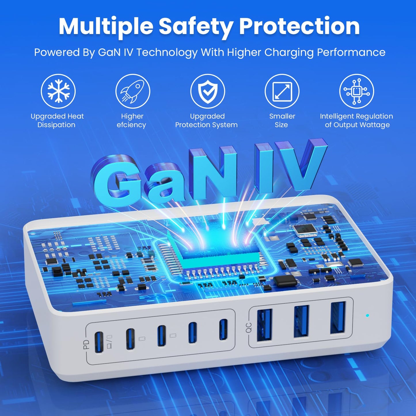 USB C Charger 300W USB C Charger Block 8-Ports GaN IV Fast Charging Station,PD 100W Laptop Charger Hub Wall Charger Adapter Compatible with MacBook/Air,DELL,Steam Desk,iPhone 16/15/14,Galaxy S24 etc