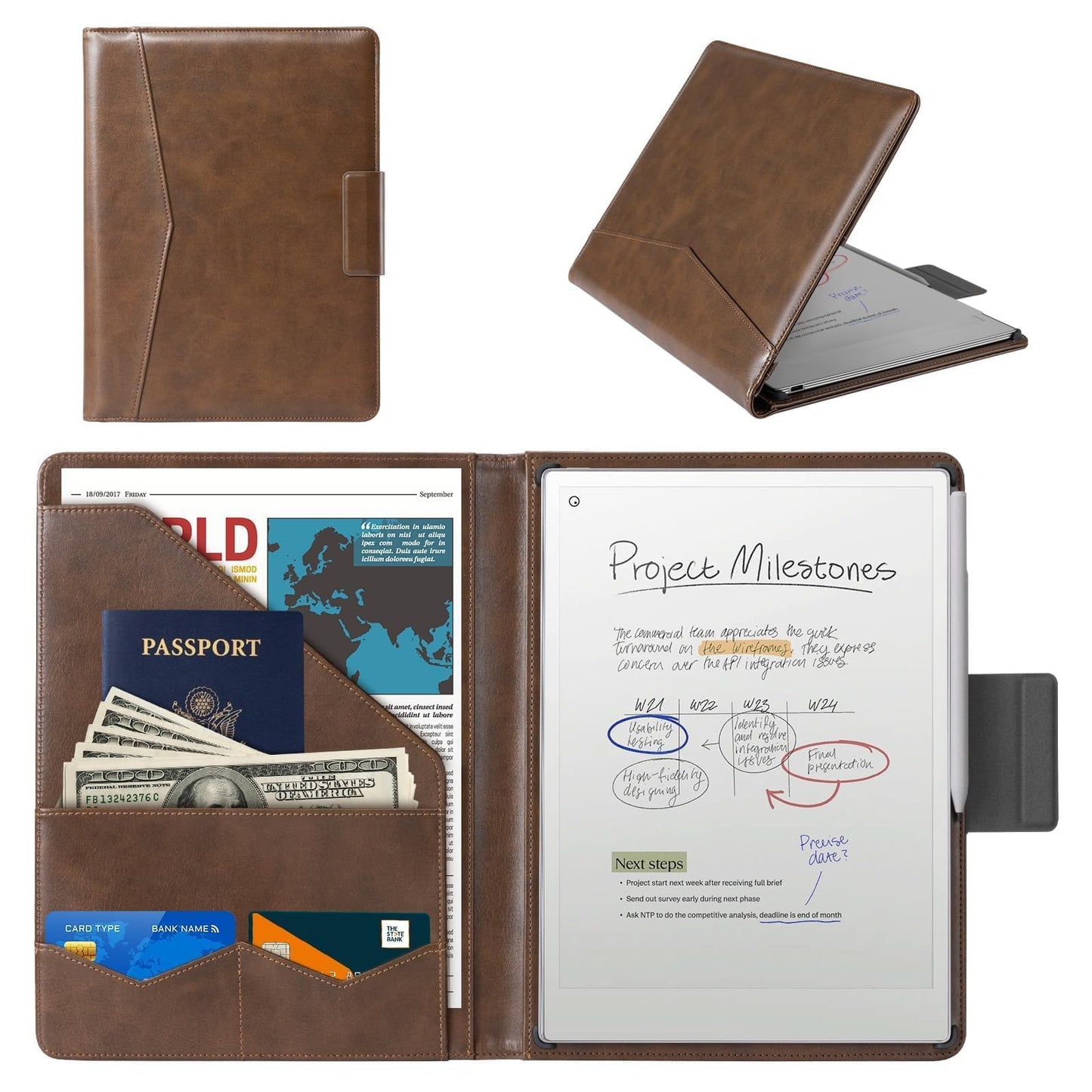 CoBak Premium PU Leather Case for Remarkable Paper Pro 11.8" (2024) – Slim Magnetic Back Cover with Auto Sleep/Wake, Folder Design, Magnetic Pen Holder Strap, Brown Leather