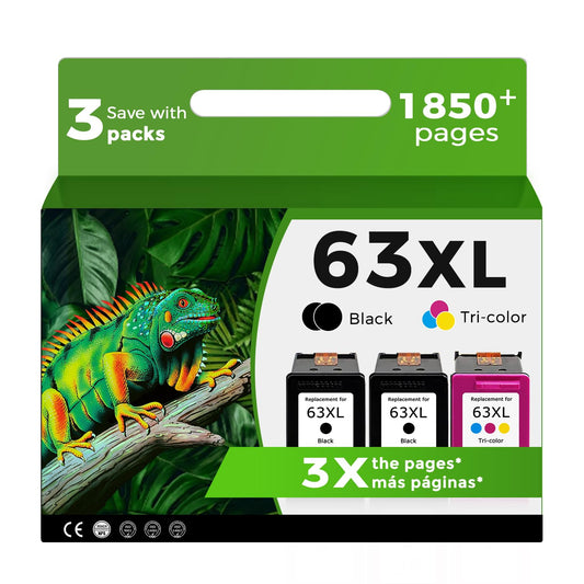 63XL Ink Cartridges for HP 63 XL Black Color Combo 3-Pack Replacement for HP63 HP63XL for 3830 4520 5258 3630 4650 5255 4652 4655 5200 4512 3632 5252 2132 1112 3631 2130 4510 4654 3634 3833 Printer