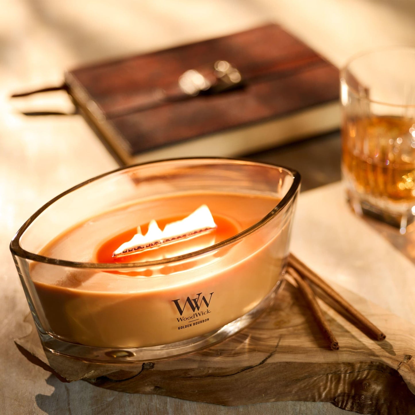 WoodWick Golden Bourbon Holiday Candle Gifts for Women and Men, 16 oz Ellipse Candle with Crackling Wick