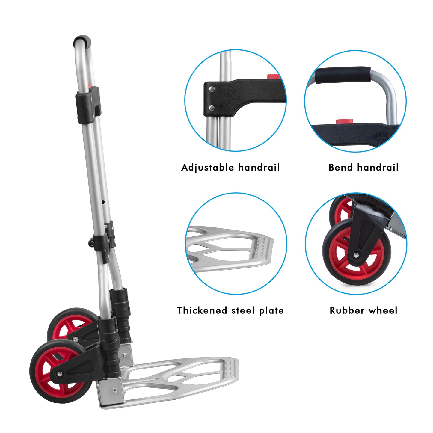 LEADALLWAY Dolly Cart Folding Hand Truck and Dolly,Steel Portable Cart with Telescoping Handle and Nylon+Rubber Wheels 180 lbs Capacity