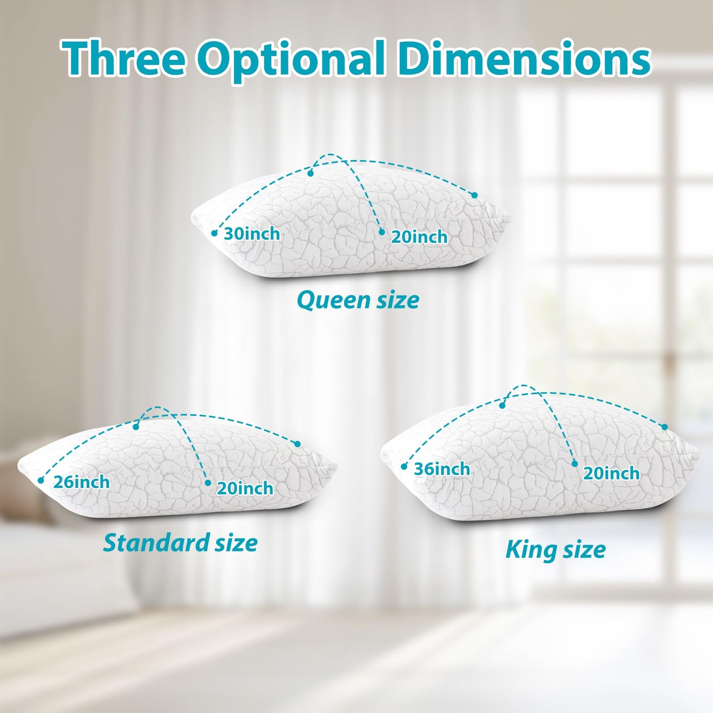 WGAKCED Cooling Pillows for Sleeping 2 Pack, King Size Adjustable Shredded Memory Foam Pillows, Firm Bed Pillows for Side, Back, Stomach, Hot Sleepers, Cold Pillow with Removable Washable Cover