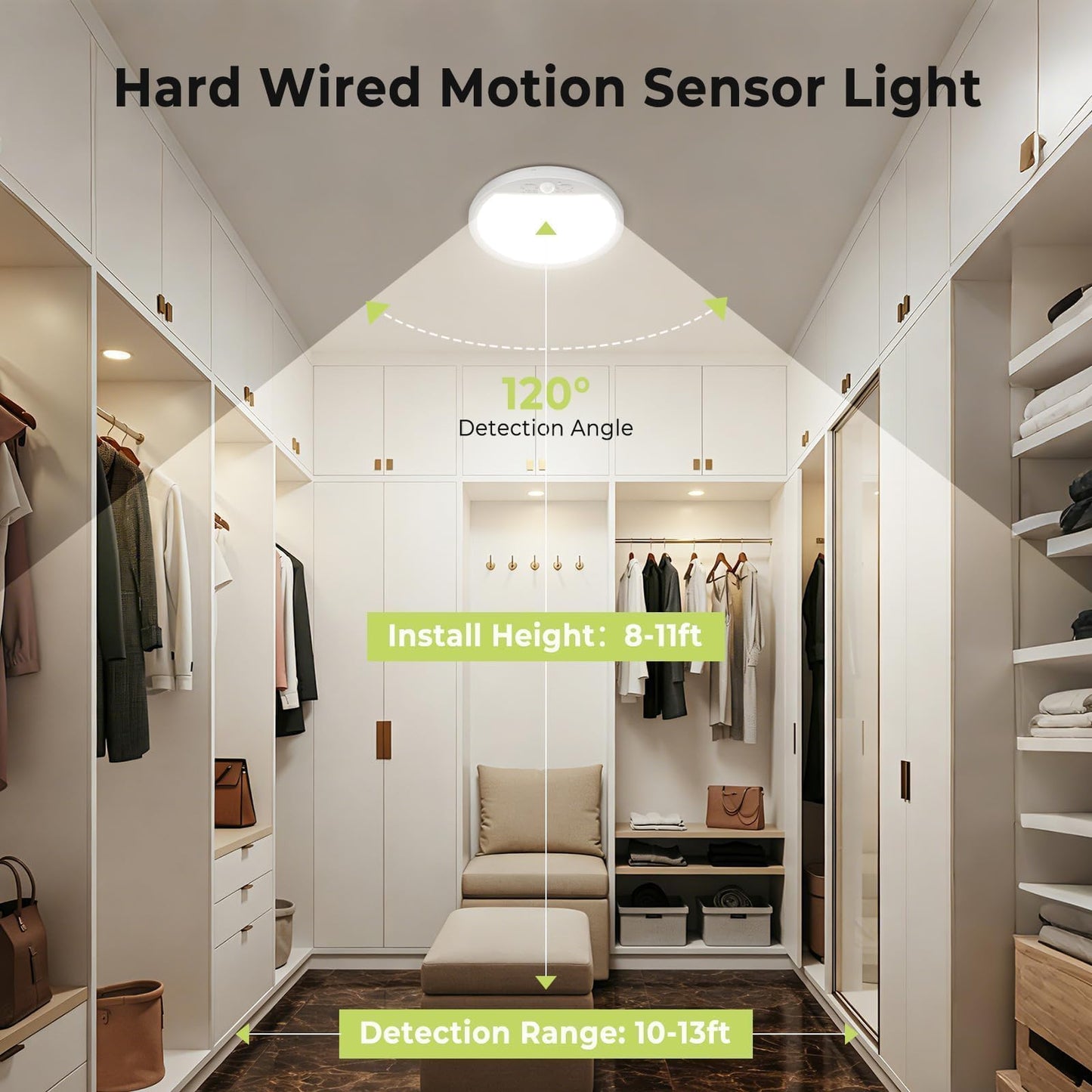 hepside 4 Pack Motion Sensor Ceiling Light Wired, 3000K/4000K/6500K LED Flush Mount Ceiling Light Fixture, 7Inch 15W Motion Sensor Light Indoor with Timer for Closet Stair Porch Hallway Pantry,White