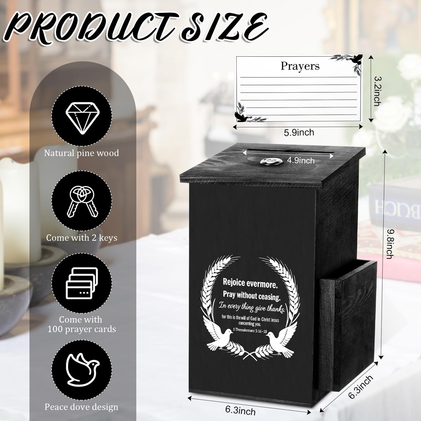 Roowest Prayer Request Box with Cards - Lockable Wooden Church Offering Box, Faith Giving & Let Go Prayer Case for Church, Home, Group Worship - 100 Cards Included