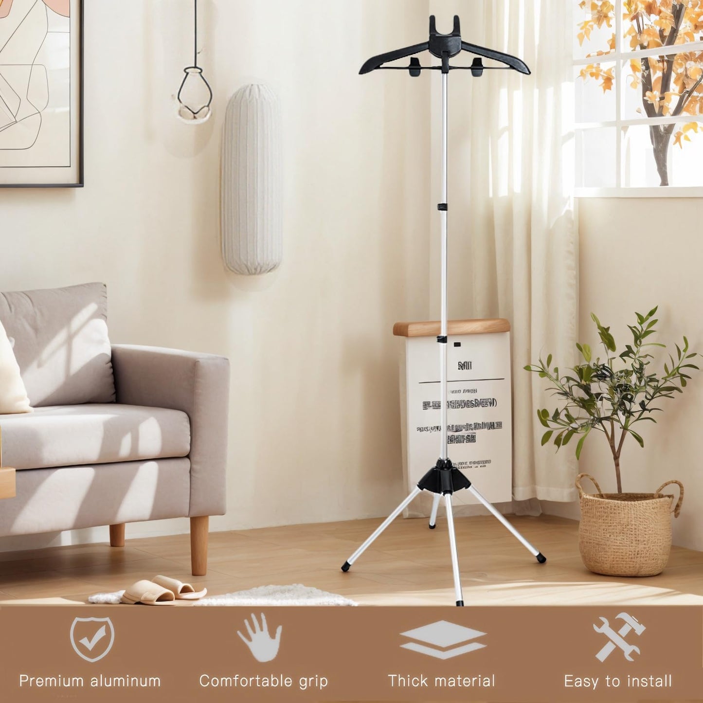 Clothes Steamer Stand Hanger with Steamer Ironing Glove for Steaming Clothes, Handheld Garment Steamer Rack with Grey Mini Handhelded Ironing Pad Board