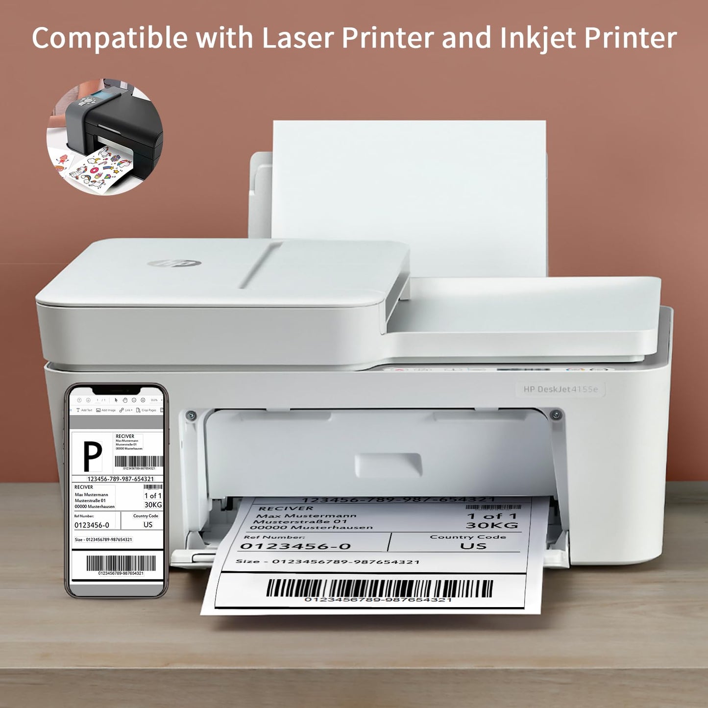 Printable Sticker Paper 8.5 x 11 Full Sheet Labels, 500 Sheets Matte Self Adhesive Sticker Paper for Inkjet & Laser Printer, Full Page Printable Label Paper for Shipping, Address, Product & FBA Labels