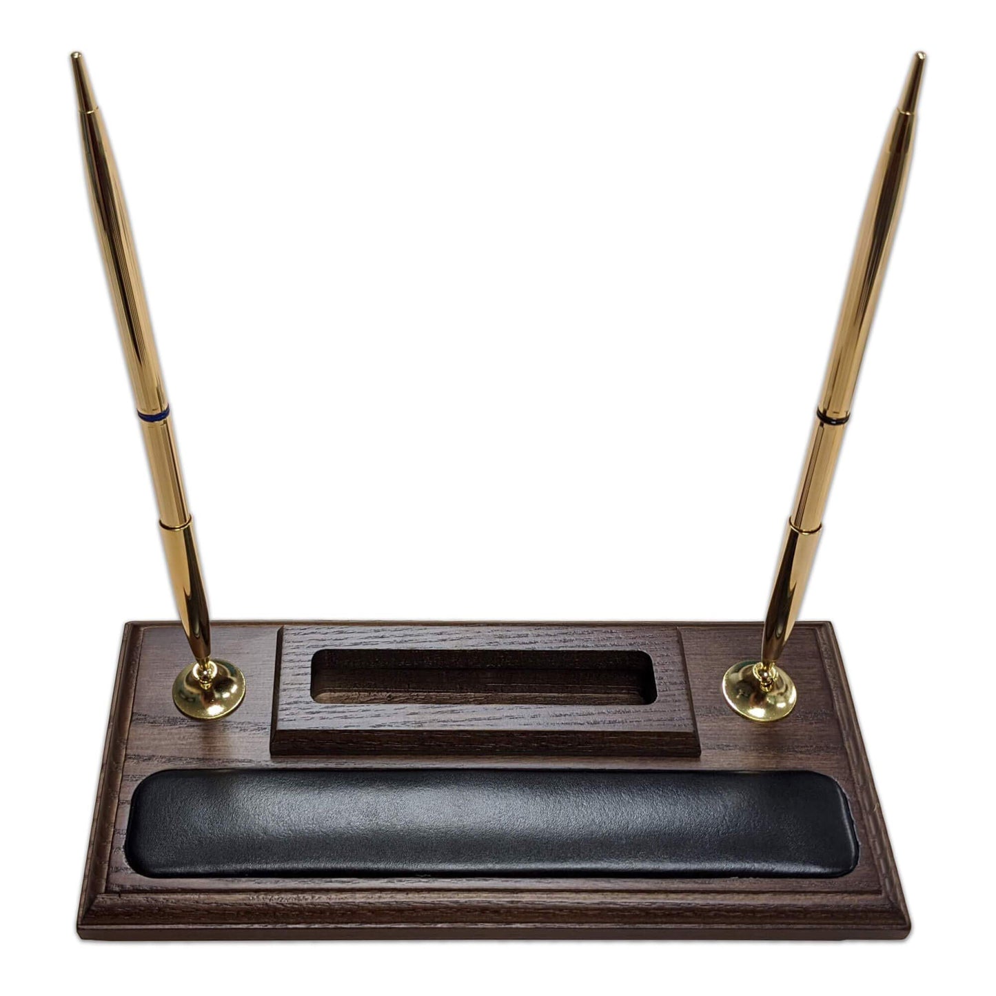 Walnut and Leather Pen Stand with Cell Phone Holder