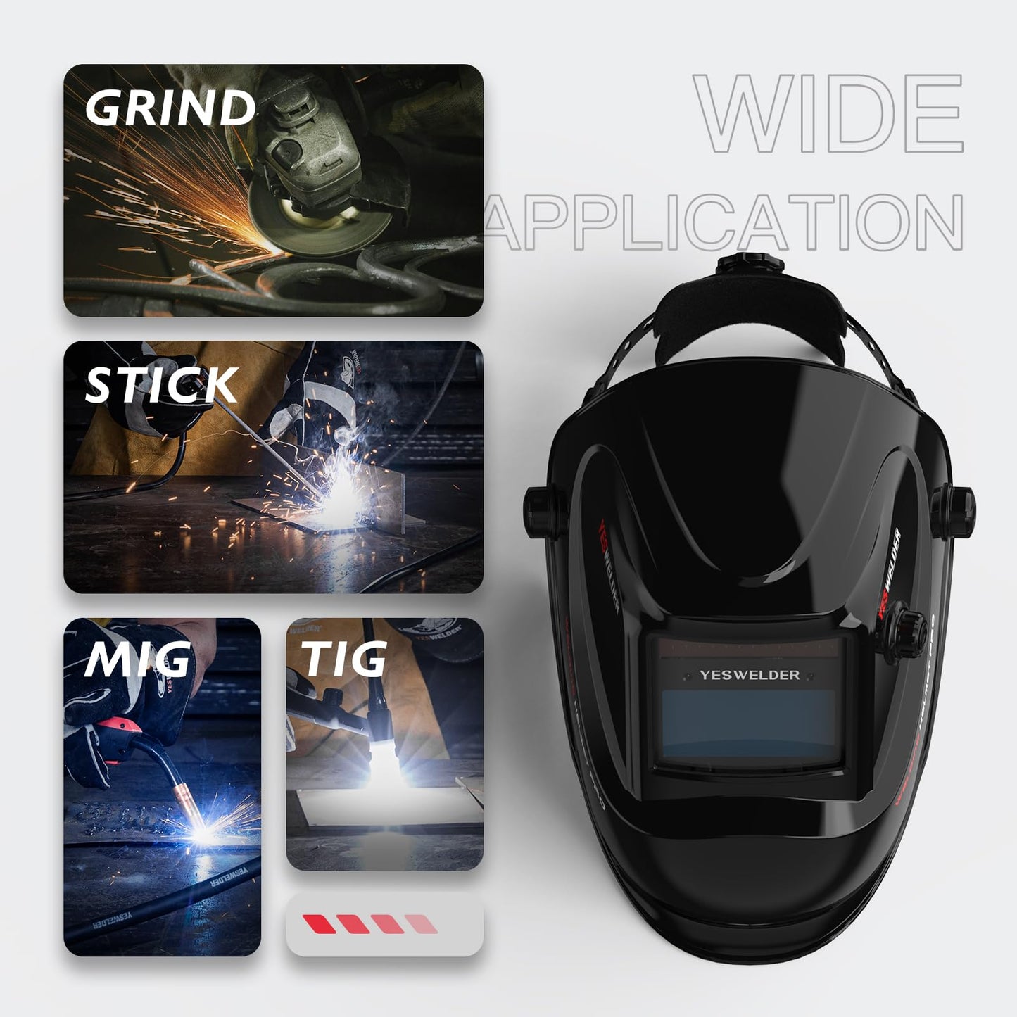 YESWELDER True Color Solar Powered Auto Darkening Welding Helmet, Wide Shade 4/9-13 for TIG MIG ARC Grind Welding Hood Helmet