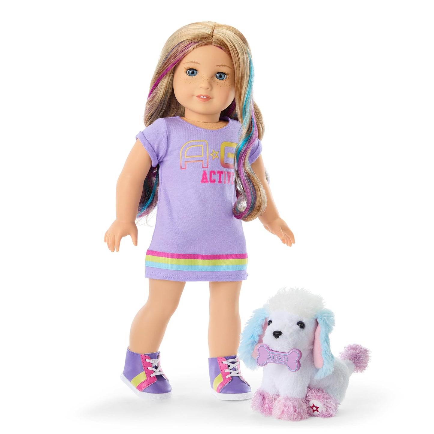 American Girl Truly Me Tropical Taffy Poodle Pet with Pink Bow and Dog Bone Toy, for Ages 6+