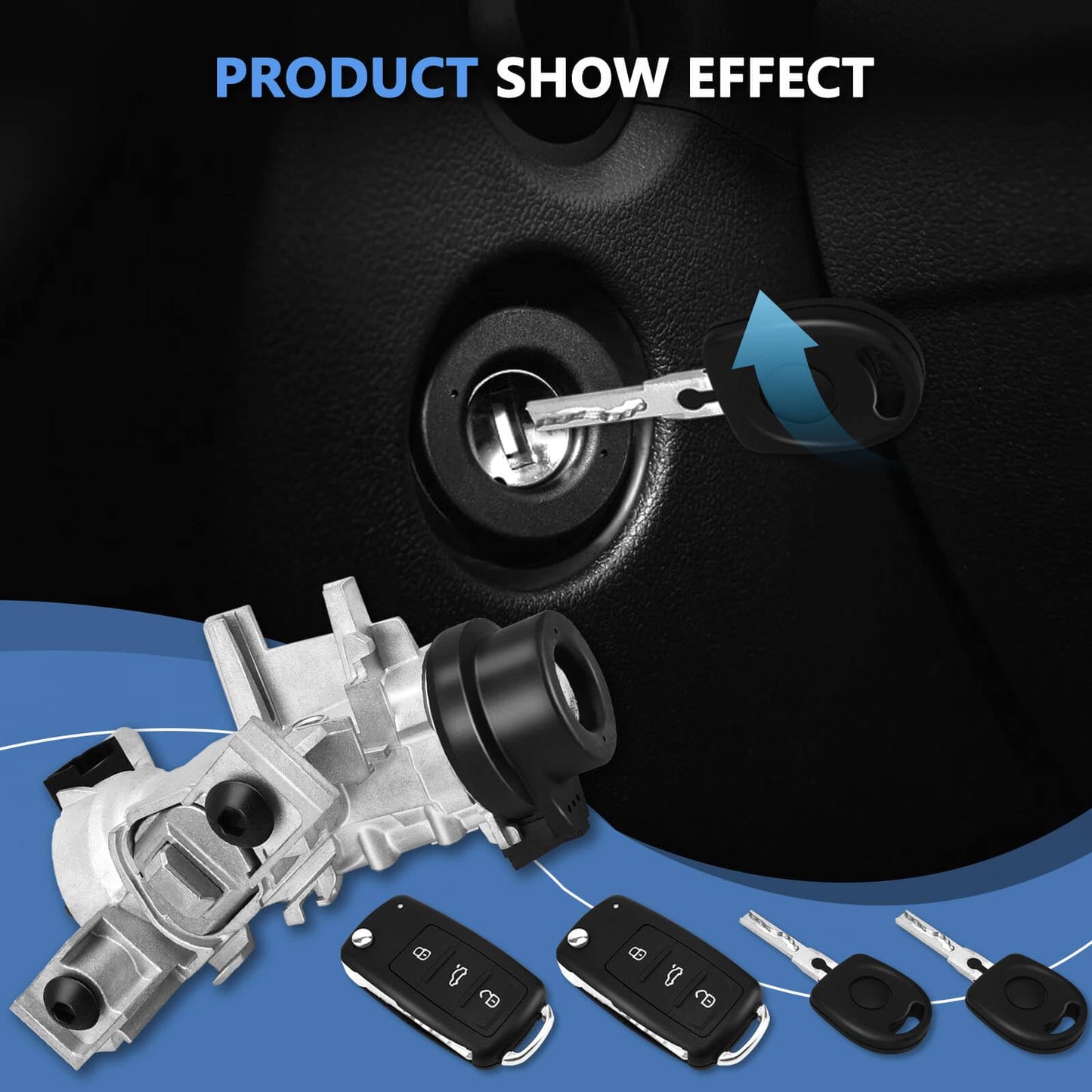 ZAIGANMA 1K0905851B Ignition Switch Lock Cylinder with Key for MK6 2006-2008 2009-2019 VW Jetta Passat, 2004-2007 2010 2011 Golf EO Rabbit Tiguan Ignition Starter Switch, Replace 1K0905841 1K0905865
