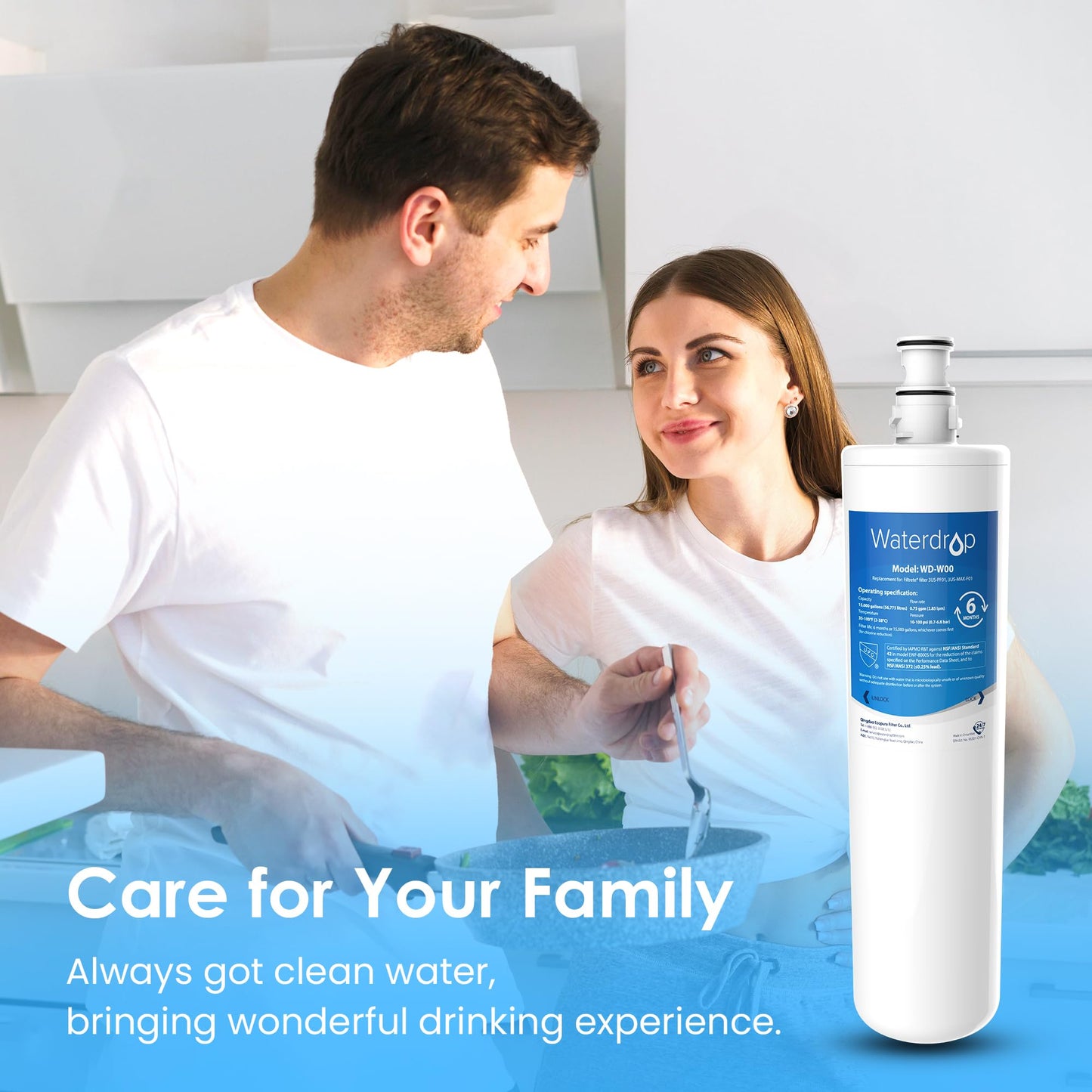 Waterdrop 3US-MAX-F01 Maximum Under Sink Water Filter, Replacement for Advanced 3US-PF01, 3US-MAX-F01, 3US-PS01, 3US-MAX-S01, Manitowoc K-00337, K-00338, NSF/ANSI 42 Certified, Pack of 3