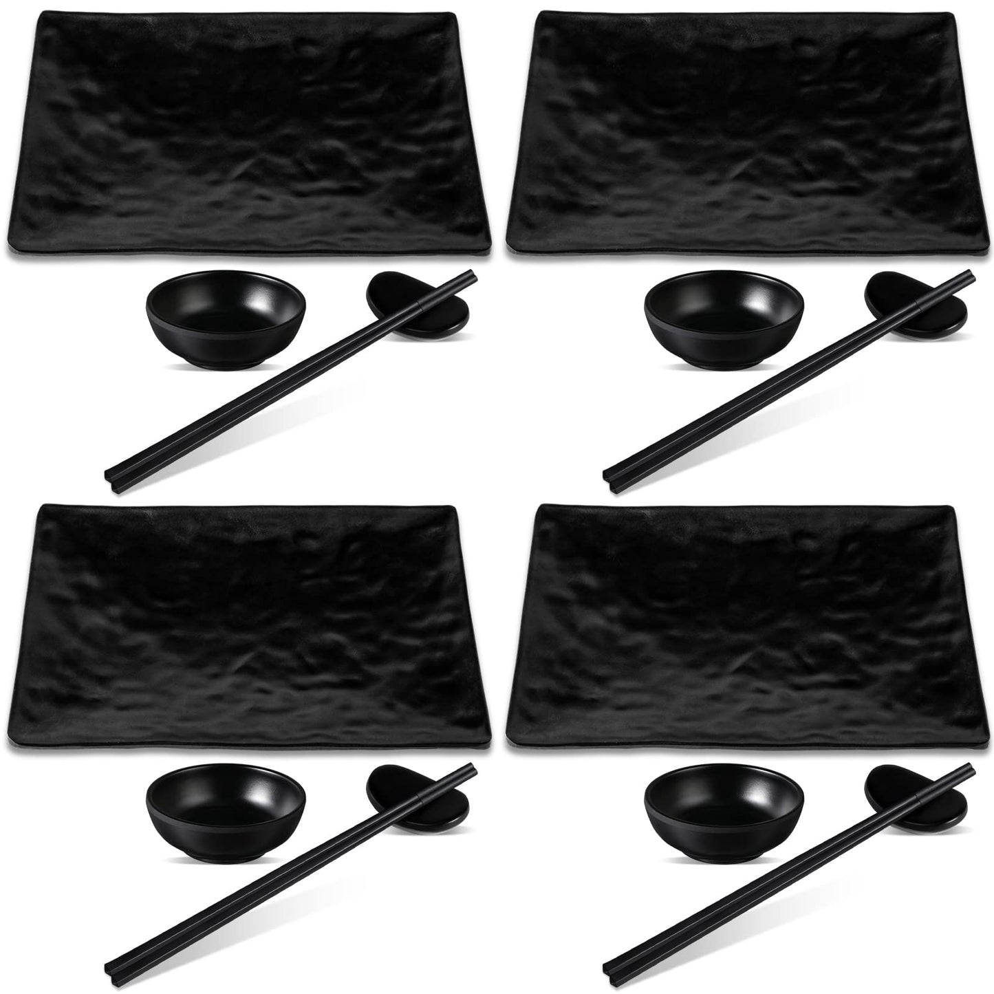 Didaey 16 Pcs Sushi Plate Set for Four, 4 Japanese Style Sushi Plates 4 Soy Sauce Bowls 4 Pair Chopsticks and 4 Chopstick Holders Sushi Dinner Dinnerware Set