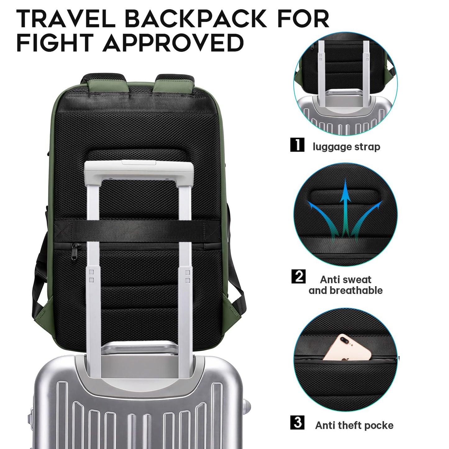 BANGE Business Laptop Smart backpack Can Hold 15.6 Inch Laptop Commute Backpack Carry on bag for men and women (Green)