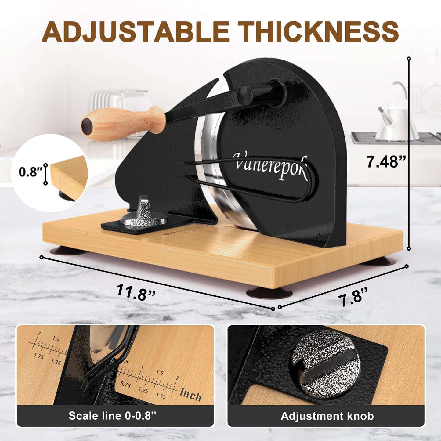 vanerepok Upgrade Manual Bread Slicer for Homemade Sourdough Bread, Classic Hand Crank Home Bread Slicer With Scale Line and Steel Fence, Sharp Blade, Adjustable Width for Homemade & Commercial Use