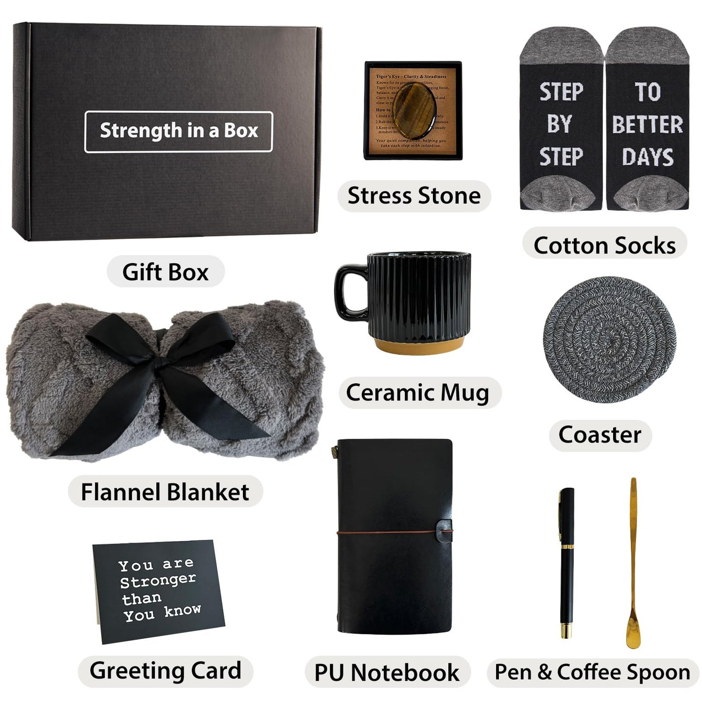 Care Package for Men - Get Well Soon Gifts for Men with Plush Blanket, Ceramic Mug Set, Socks, PU Notebook, Pen, Stress Stone & Greeting Card - Encouragement & Support Gift for Dad, Friend
