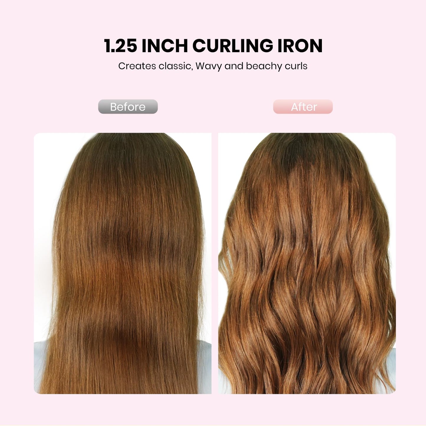 Prastiny Smart Timer Hair Curler Iron 1.25inch Ceramic Coating Large Barrel Hair Curling Wand with LCD Display and Foldaway Safety Stand Dual Voltage for Travel Medium and Long Hair
