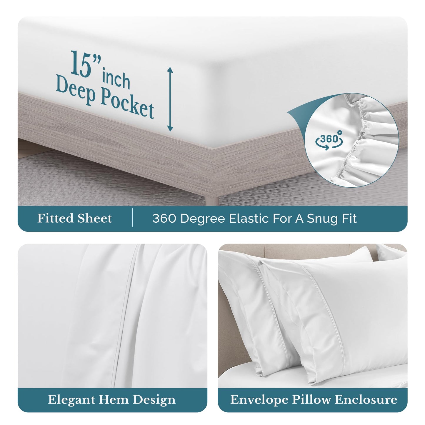 Casa Platino Queen Sheet Set, 6 Piece 100% Cotton Bed Sheet Set with 500 Thread Count Buttery Soft Sateen Finish, Long-Lasting and Lightweight, 15 Inch Deep Pocket Queen Sheets – Pure White